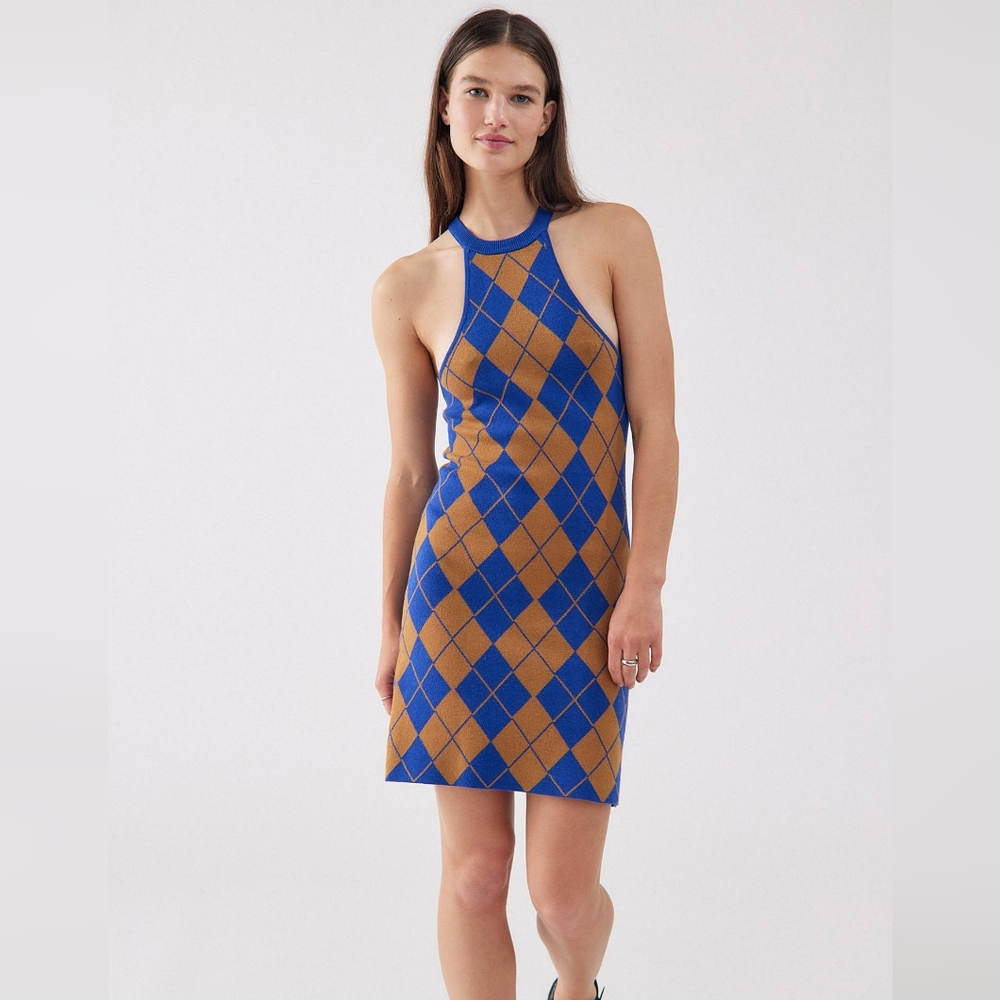 NWOT Urban Outfitters Checkered Plaid "Charlie Knit Mini Dress", Women's size XS